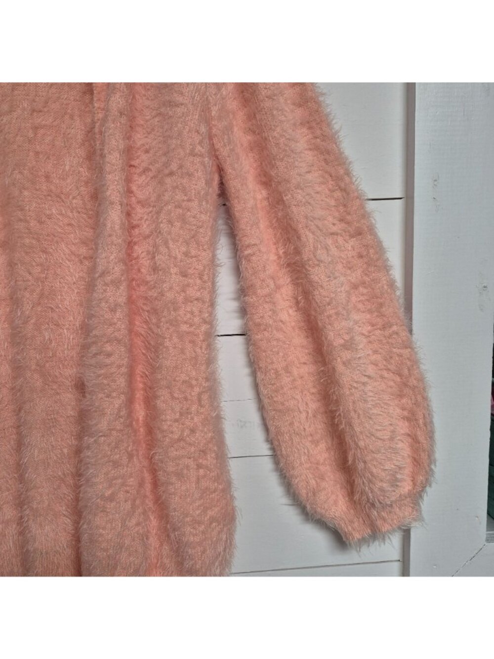 Kaari Blue Womens Peach Fuzzy Open Front Cardigan Sweater Size L Soft and Cozy - Picture 3 of 6